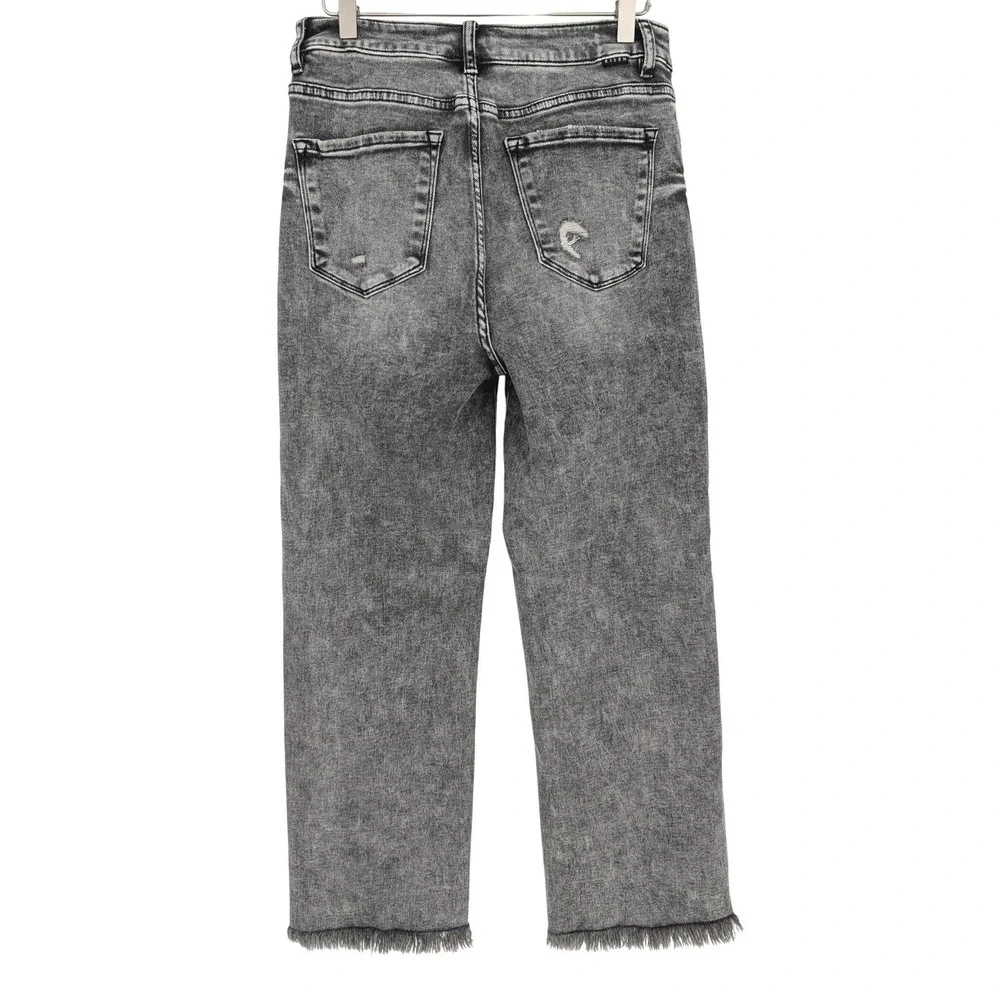 Risen‎ Jeans Straight Leg Women 7/28 Black Acid Wash High Rise Frayed Hem Edgy